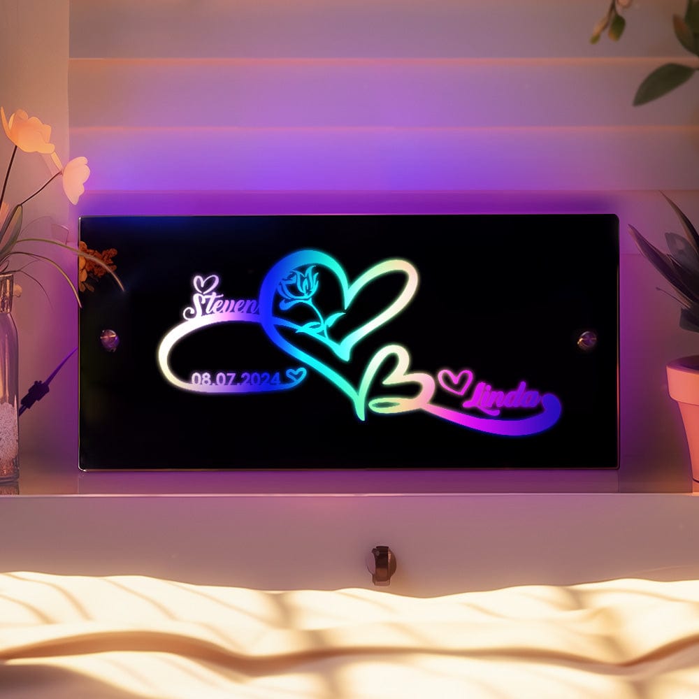 Custom Name Mirror Light with Anniversary Date Personalized Gift for Her - Giftlab