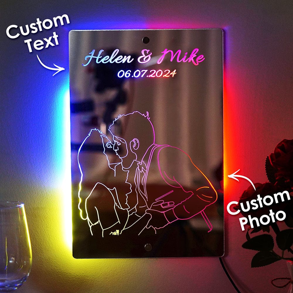 Custom Photo Line Art Mirror Light Personalized Name Mirror Light - Giftlab