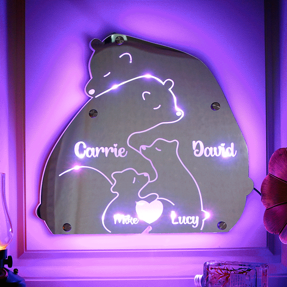 Custom Name Bear Family Mirror Light Personalized Gift for Family - Giftlab