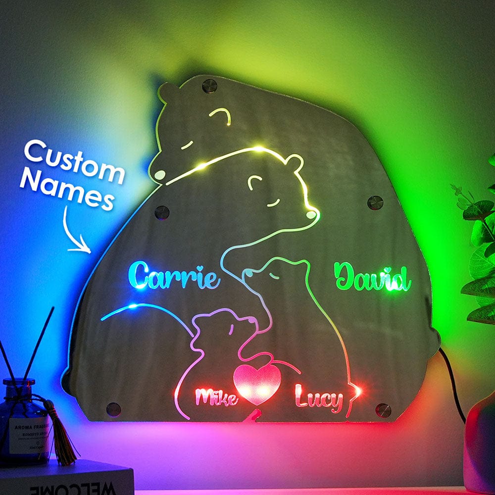 Custom Name Bear Family Mirror Light Personalized Gift for Family - Giftlab