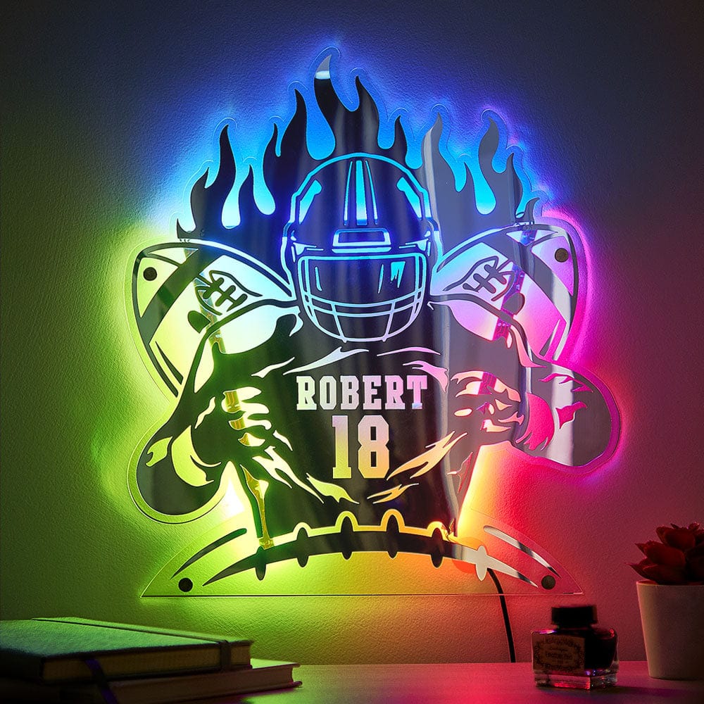 Custom Rugby Mirror Light with Name and Number Personalized Gift for Rugby Fans - Giftlab
