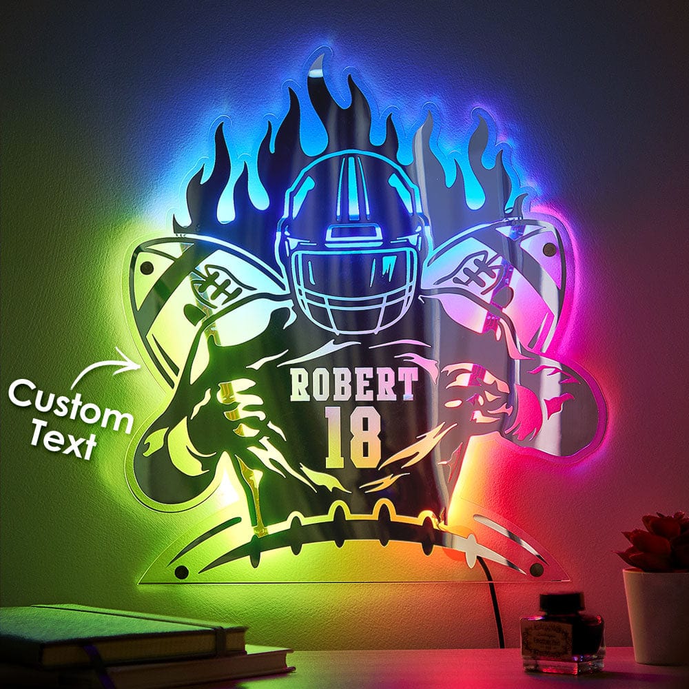 Custom Rugby Mirror Light with Name and Number Personalized Gift for Rugby Fans - Giftlab