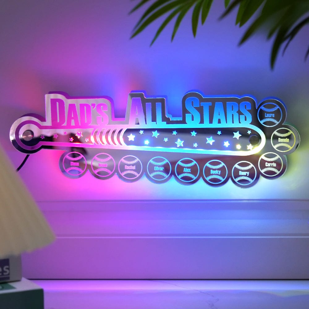 Custom Dad Baseball Mirror Light with Family Name Personalized Gift for Dad - Giftlab