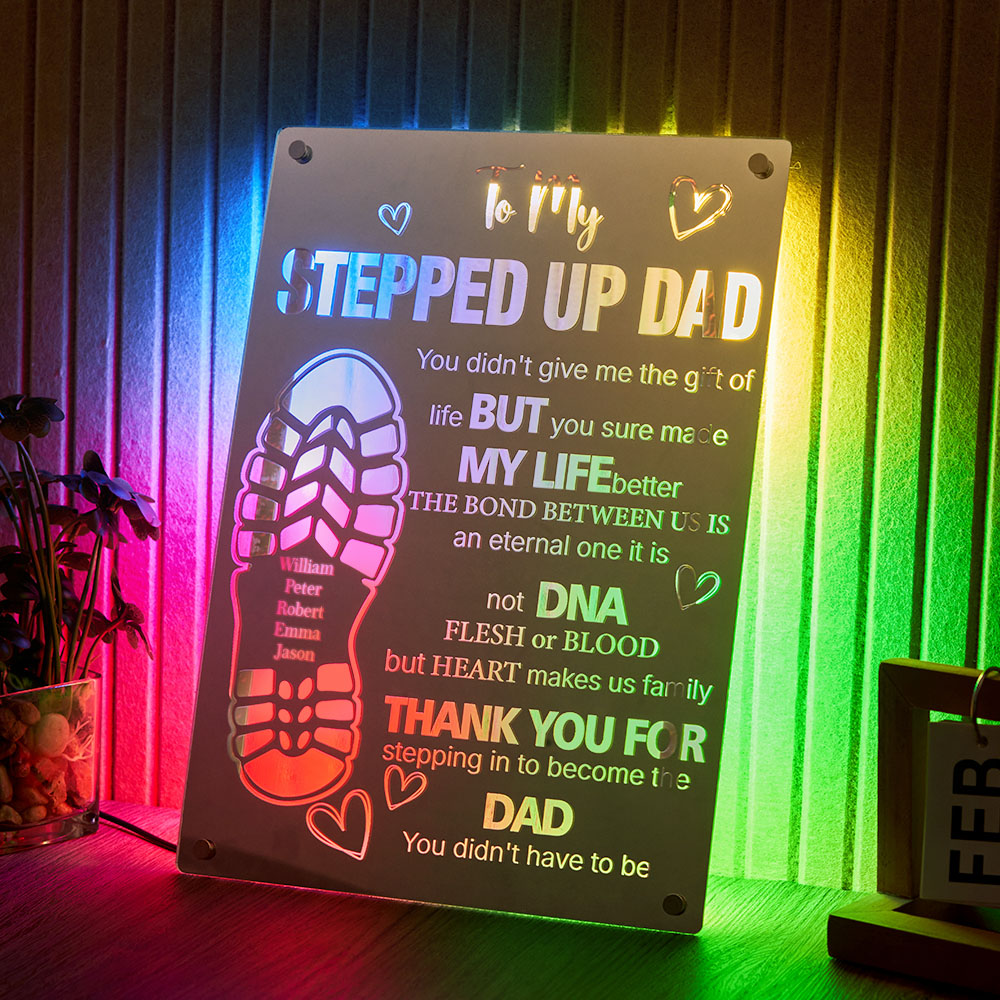 Personalized Stepped Up Dad Mirror Light Dad's Footprint Sign Gift for Father's Day