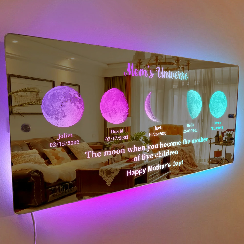 Custom Mom's Universe Led Mirror Light Frame with Text and Date Mother's Day Gifts - Giftlab