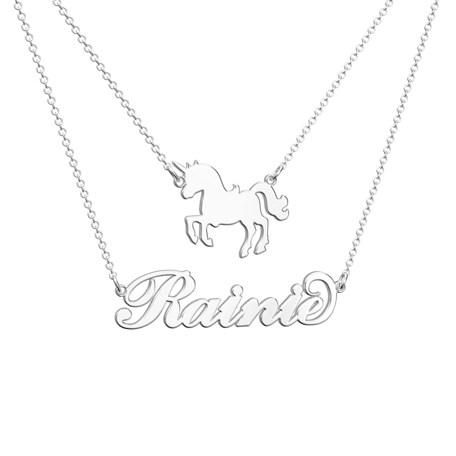 Custom Name Necklace Unicorn Double Necklace Gift For Little Girl - Giftlab
