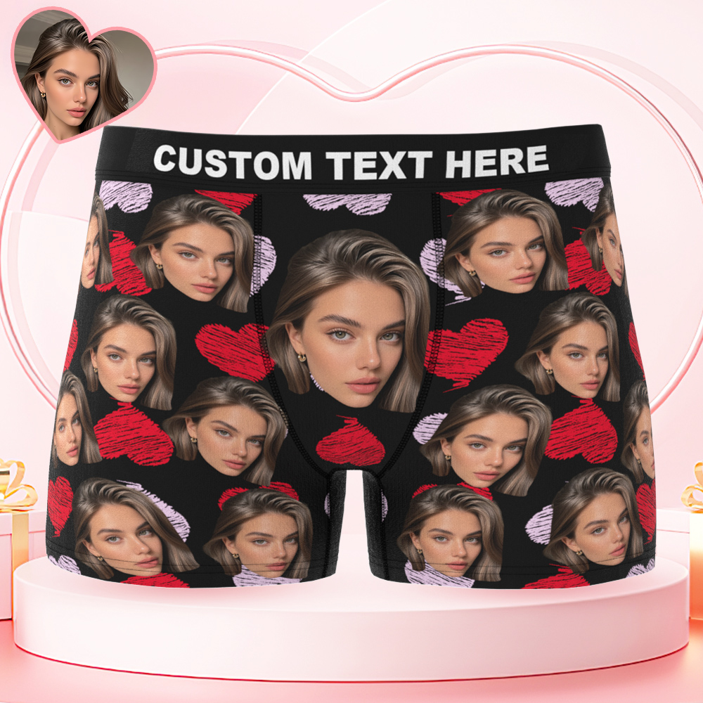 Valentine's Day Gifts Custom Big Face Boxer Shorts Colorful Waistband Boxer Briefs Red and Pink Hearts Gifts For Him - GiftlabUS