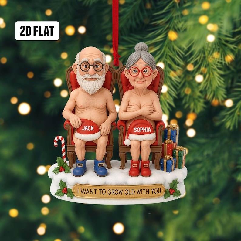 Santa Couple Growing Old Together Personalized Acrylic Ornament, Anniversary, Christmas Gift for him, Gift for her - GiftlabUS