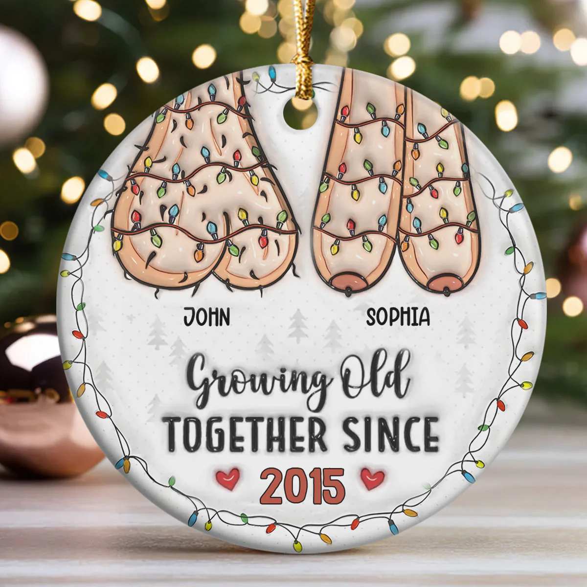 Growing Old Together Custom 3D Inflated Effect - Personalized Round Shaped Ceramic Ornament