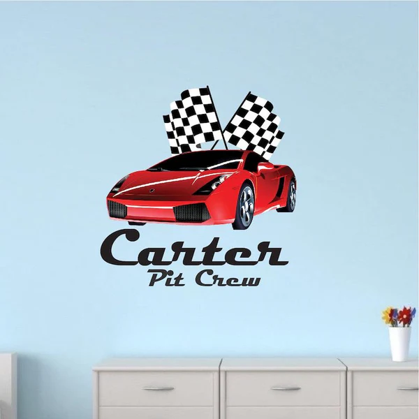 Personalized Boys Race Car Name Custom Wall Decal Racing Name Decor Kids Room