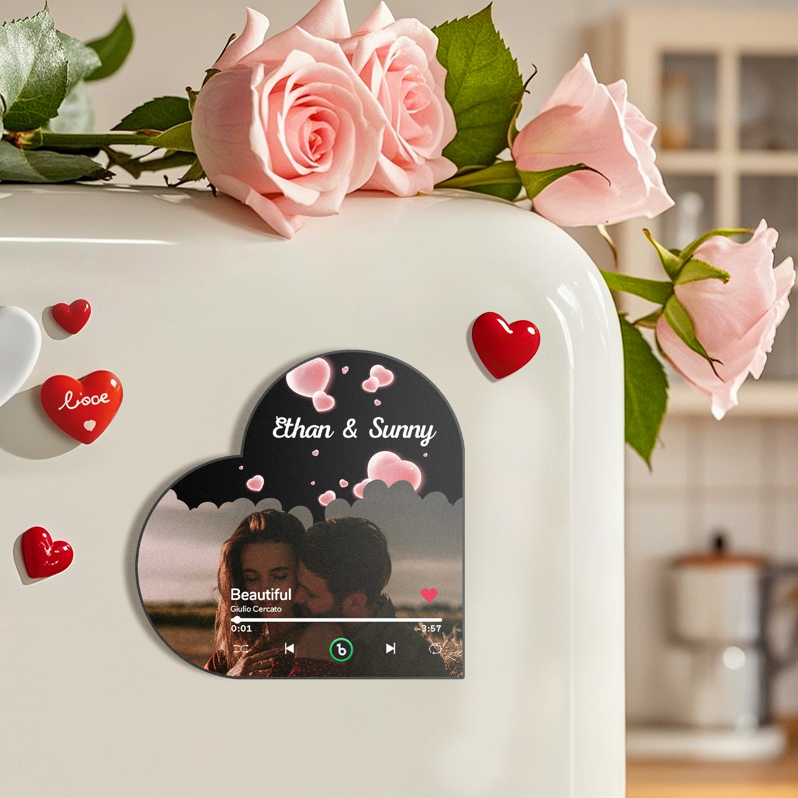 Custom Music Fridge Magnet Custom Heart Frame Album Fridge Magnet Music Wall Photo Sticker