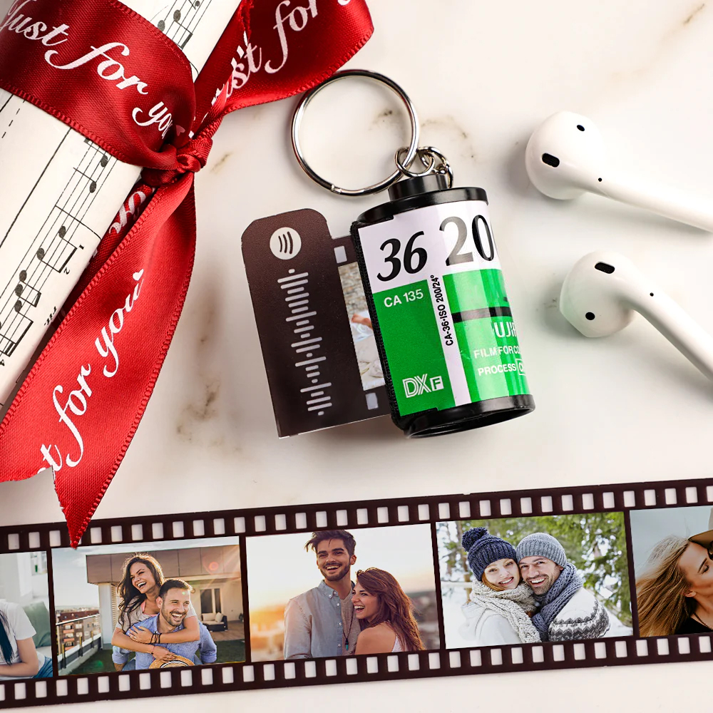 Custom Spotify Code Green Camera Roll Keychain Multiphoto Keychain for Family 5-20 Pictures