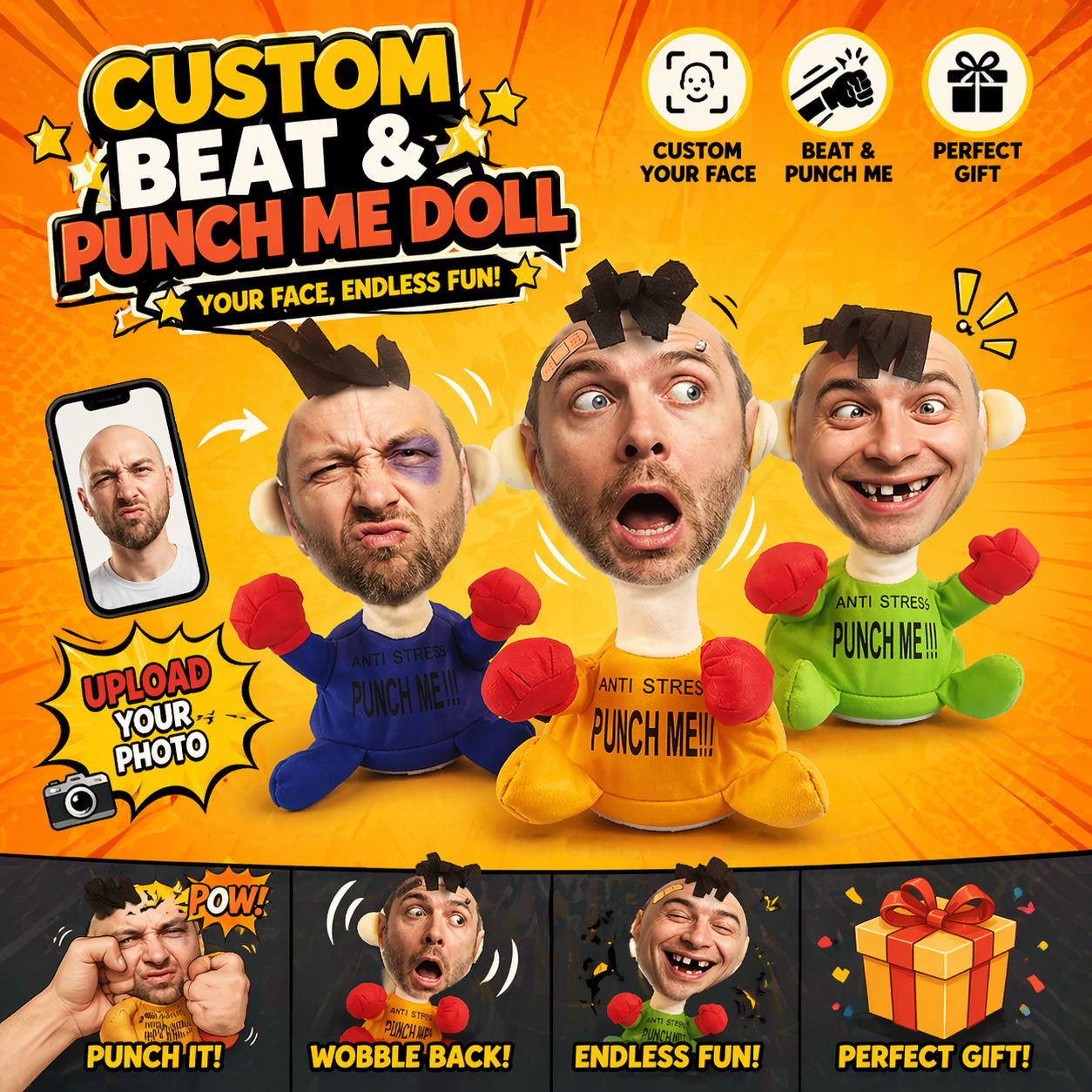 Custom Beat & Punch Me Doll – Scream Little Man, Sand Sculpture Stress Toy, Beaten Boy & Girl for Aggressive Release