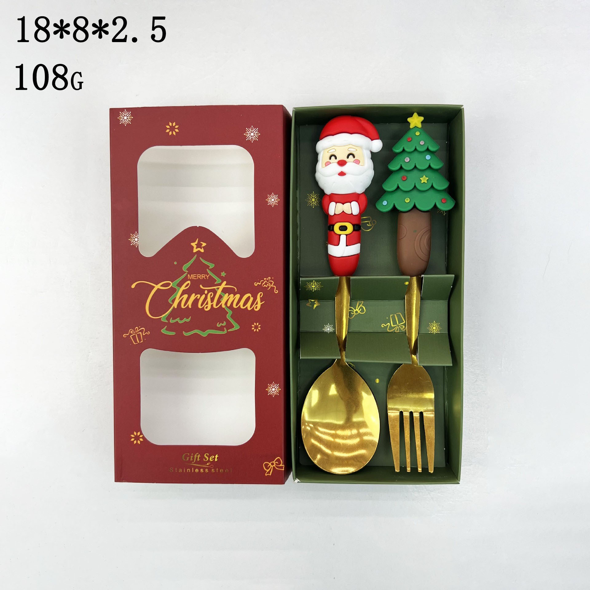 Christmas Stainless Steel Spoon and Fork Set with Cute Festive Silicone Handles Coffee Tea Dessert Spoons Holiday Tableware Gift Box