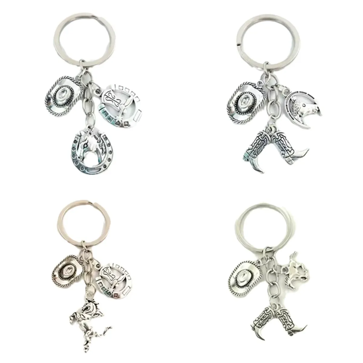 Western Denim Series – Horse Hat & Cowboy Boots Zinc Alloy Keychain | Rustic Gift for Friends Who Love Country Style