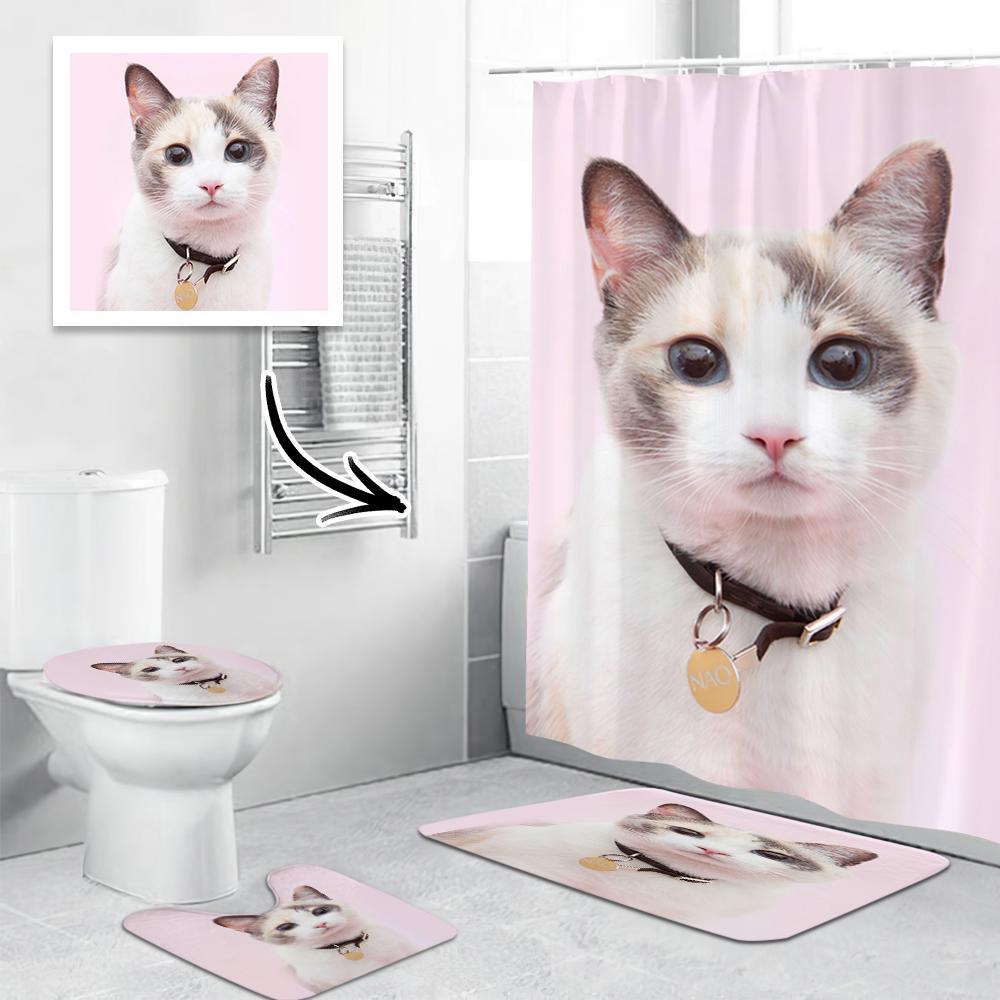 Cat Memorial Gifts Custom Bathroom Set with Cat Photo - Giftlab