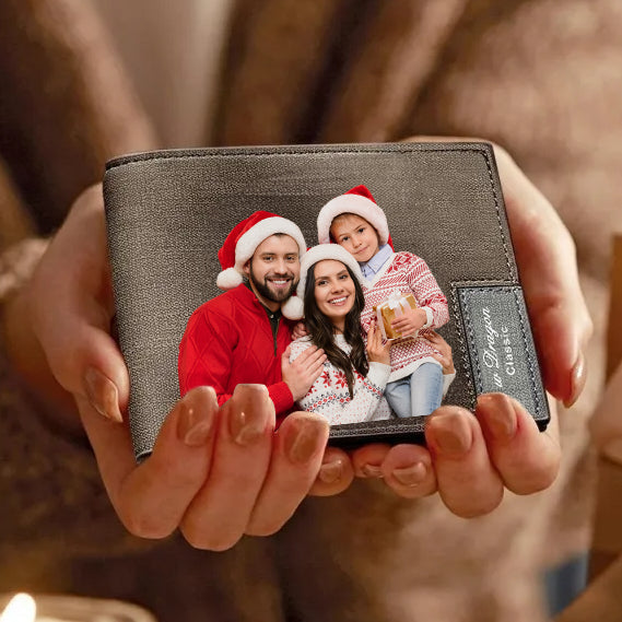 Christmas Gifts Family Gifts Men's Bifold Short Custom Photo Wallet Brown Color Printing