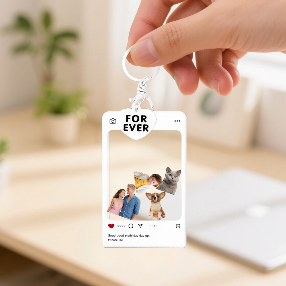 Personalized Photo Shaker Keychain Custom Social Media Photo Gift Unique Custom Photo & Text Keychain Gifts for Family - GiftlabUS