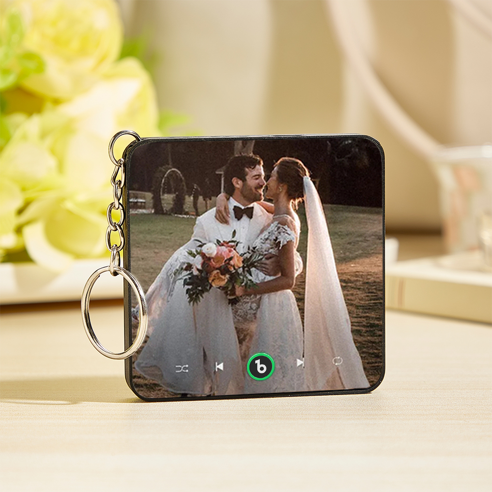 Custom Music & Photo Mini Fridge Magnet Keychain Supports Bluetooth Connectivity Custom Music Fridge Magnet Keychain Couple Gift Singing Refrigerator Magnet Keyring Wedding Gift for Him