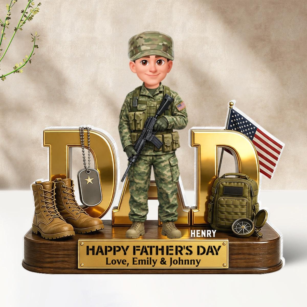 Proud American Military Armed Force Hero Dad 2D Flat - Personalized Acrylic Block Plaque - Father's Day Gift For Dad