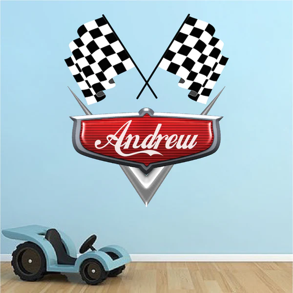 Personalized Boys Race Car Name Custom Wall Decal Racing Name Decor Kids Room