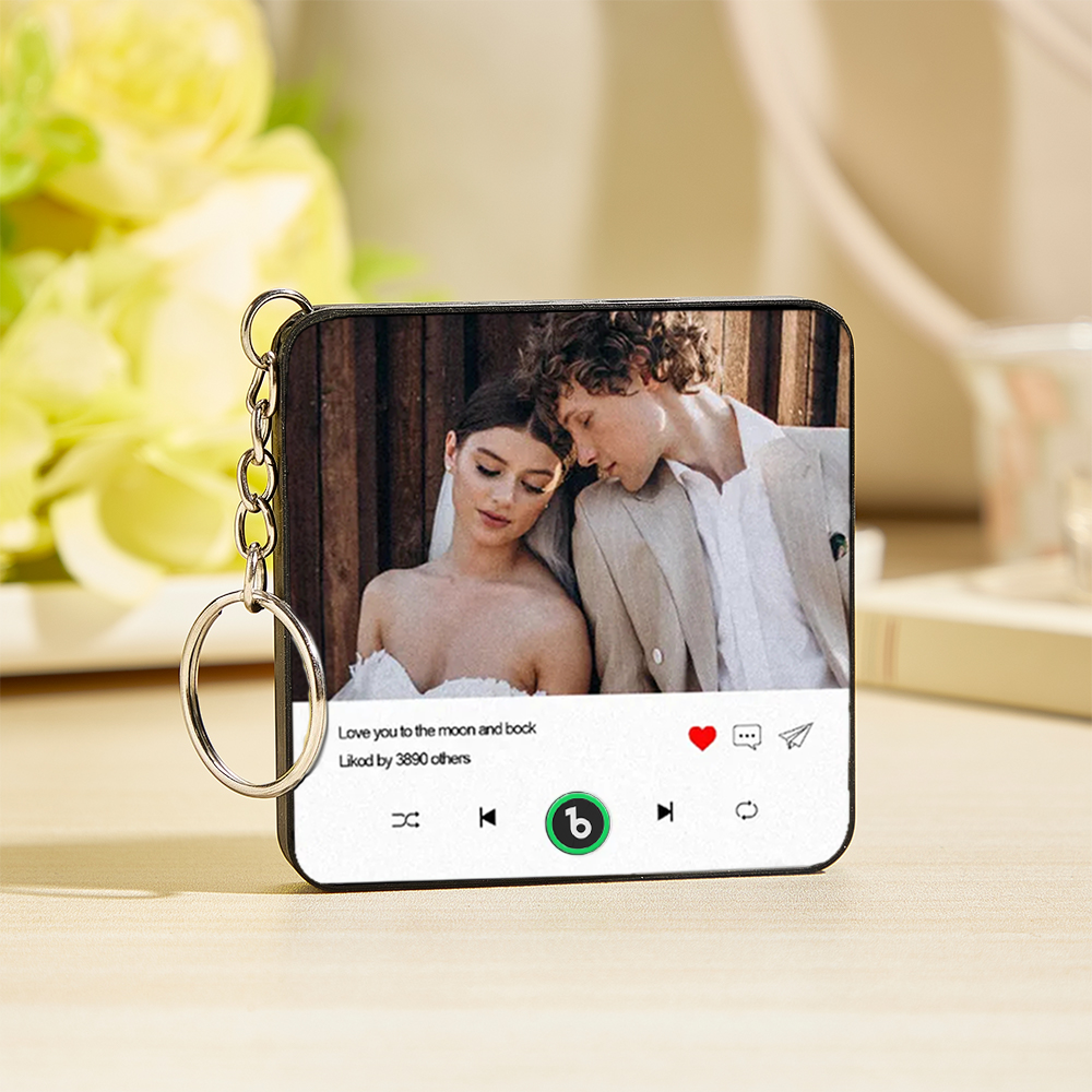 Custom Photo and Text Mini Music Fridge Magnet Keychain Music Wall Photo Sticker Music Movement That Can Be Played Keychain Gifts for Her