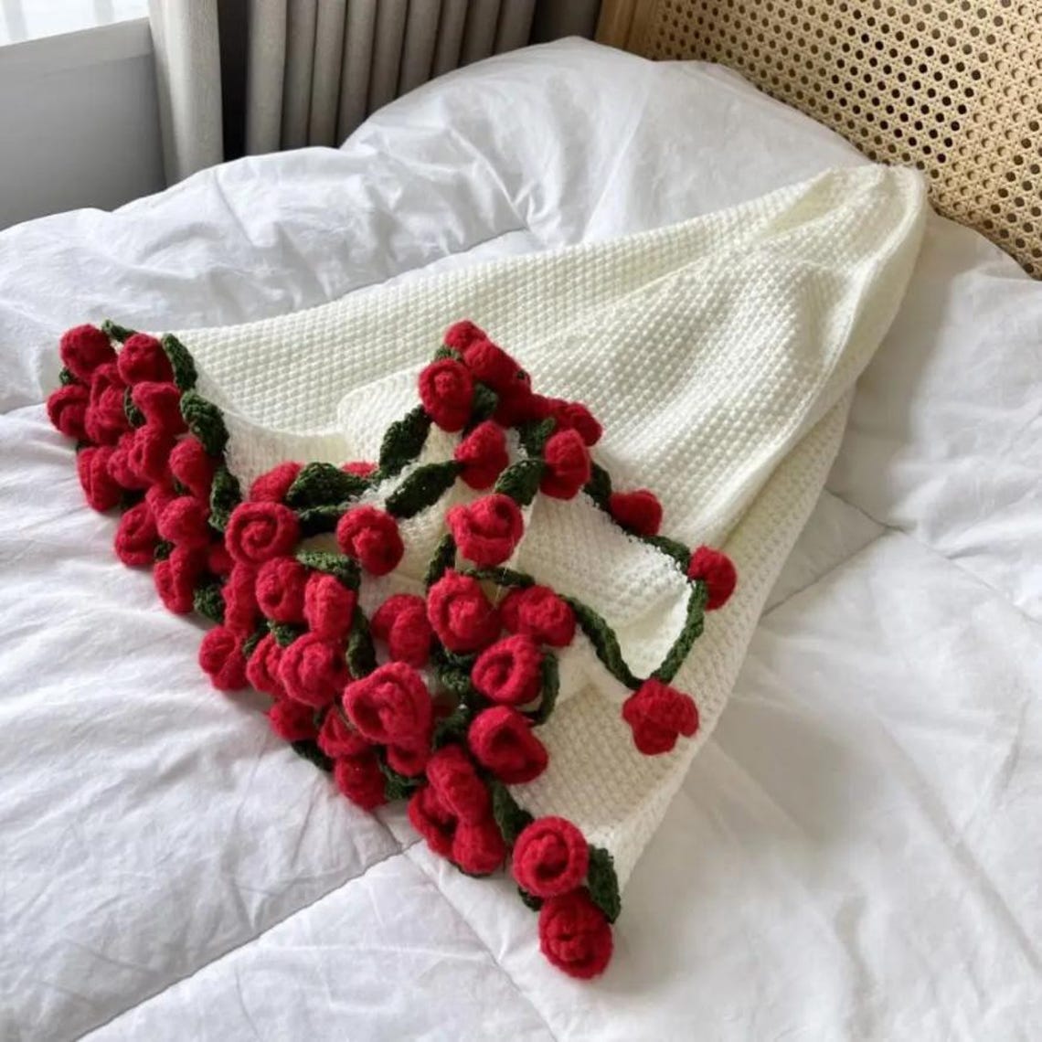 Handmade Rose Blanket DIY Kit & Ready-Made Gift for Mother's Day Valentine's Day - soufeeluk