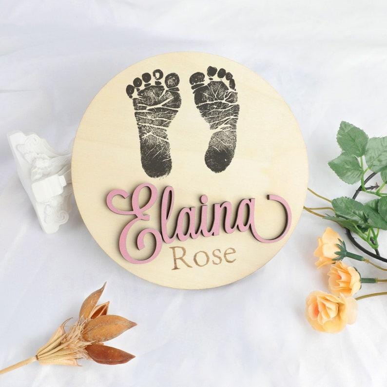 Baby Announcement Sign with Birth Stats Footprint Sign For Newborn Baby Name Reveal Personalized Baby Name Sign For Hospital - Giftlab