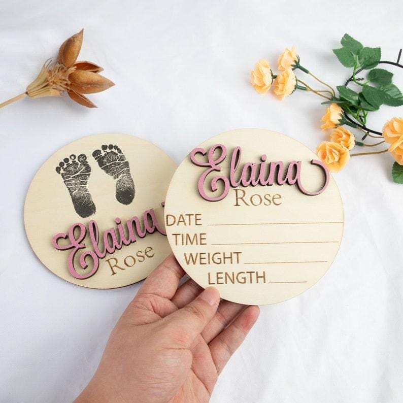 Baby Announcement Sign with Birth Stats Footprint Sign For Newborn Baby Name Reveal Personalized Baby Name Sign For Hospital - Giftlab
