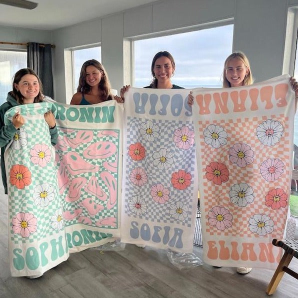 RETRO Multi Style Personalized Beach Towel Name Bath Towel Custom Pool Towel Beach Towel With Name Outside Birthday Vacation Gift - GiftLab