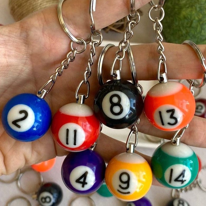 Pool Ball 8 Keychain, Miniature Real Billards Ball Keyring, Cute Fun Vintage Gifts for Him Her - Giftlab