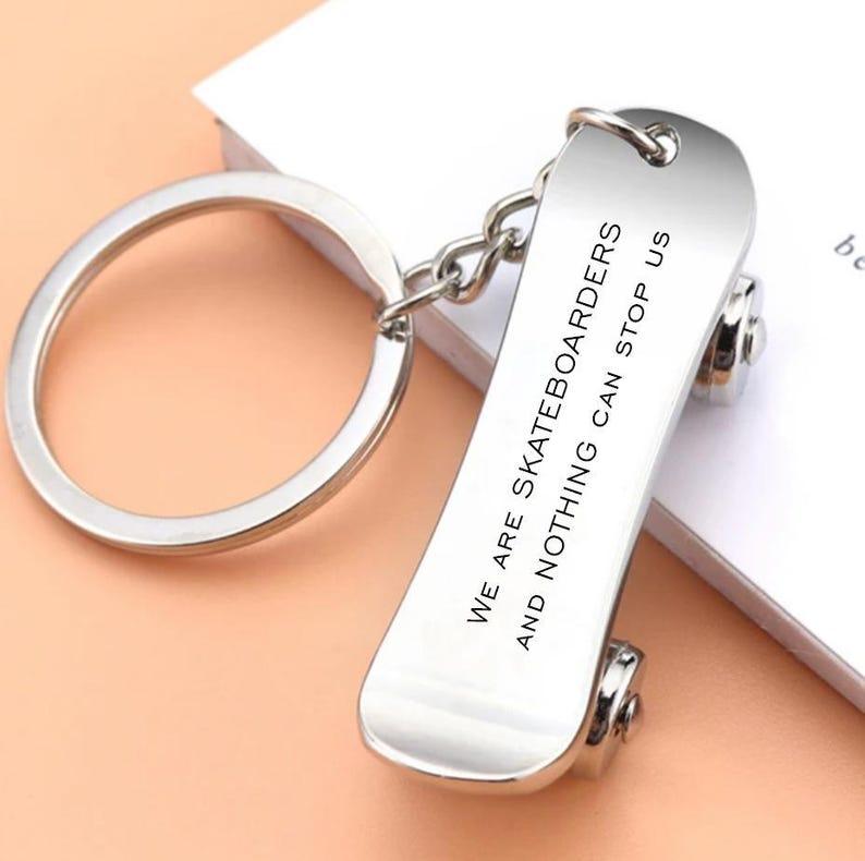 Custom Engraved Skateboard Keyring: Personalised Stainless Steel Charm
