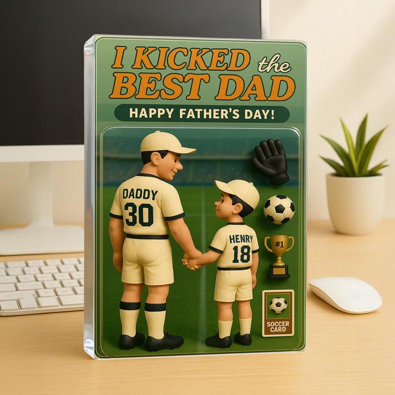 Personalized Soccer Dad Action Figure Plaque – Custom Father's Day Gift, We Kicked the Best Dad Acrylic Block, Unique Gift for Dad or Papa - Giftlab