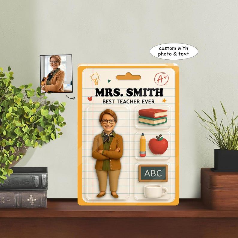 Personalized Teacher Acrylic Block From Photo, Custom Teacher 3D Action Figure Acrylic Block Keychain and Fridge Magnets, Teacher Appreciation Gift, Best Teacher Ever