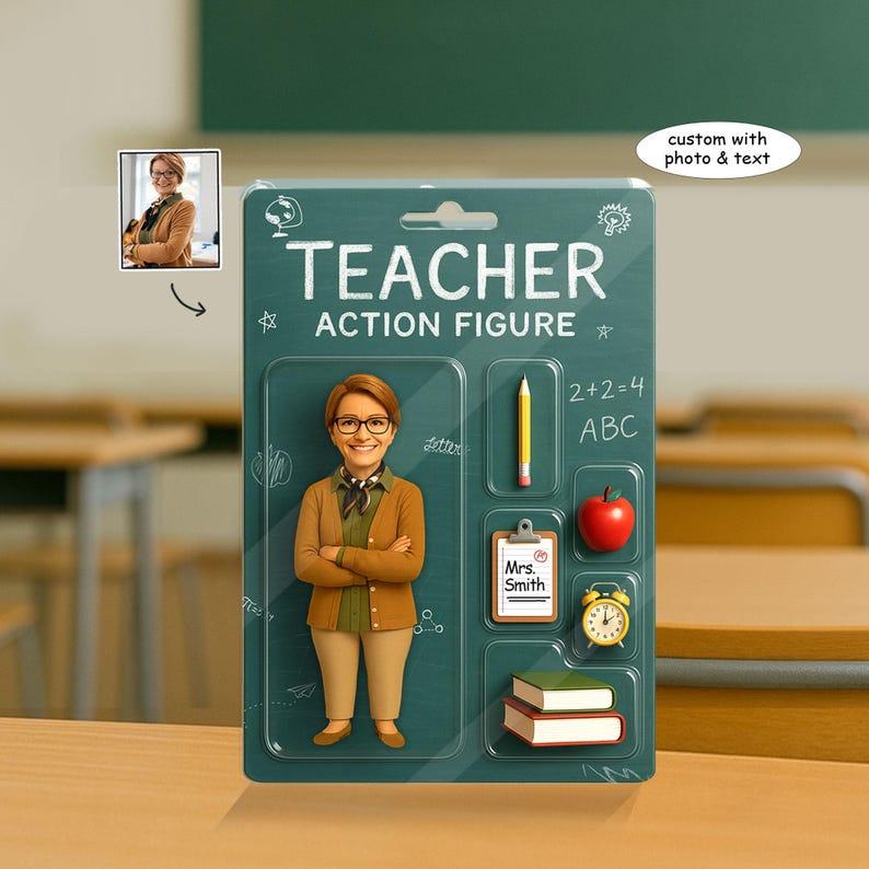 Personalized Teacher Action Figure Acrylic Block, Keychains, and Fridge Magnets - Custom 3D Teacher Gift From Photo - Best Teacher Appreciation Gift - Back To School Gift