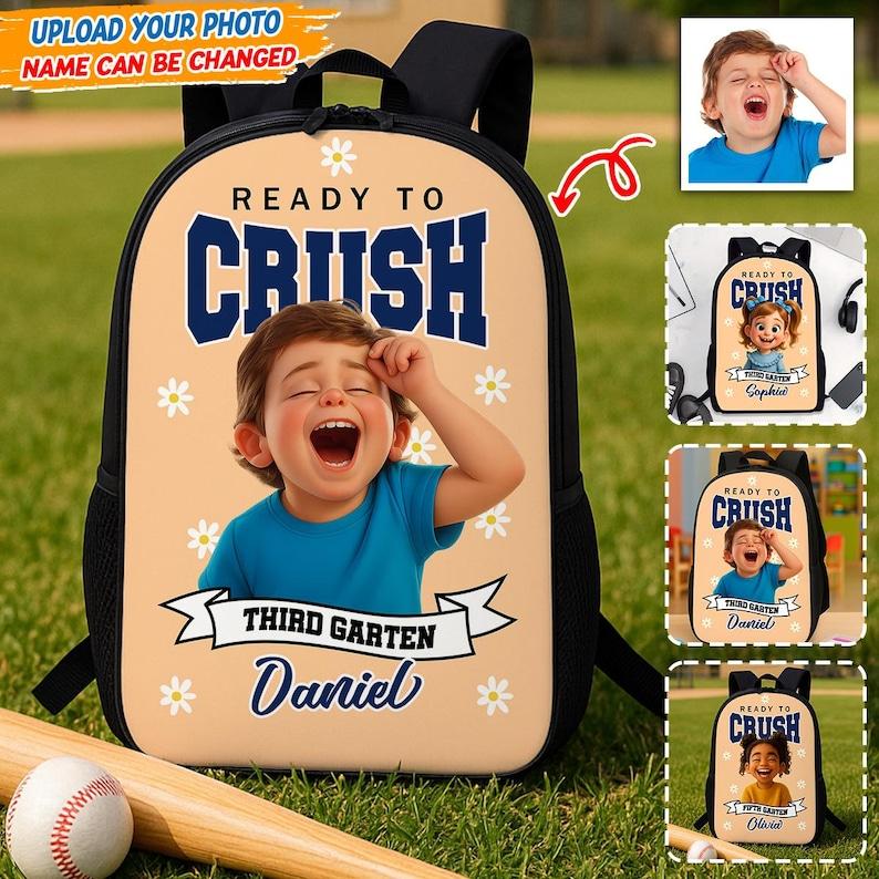 Personalized Ready To Crush Backpack With Custom Cartoon Photo, Name & Grade, Back To School Gift For Girls, Cute Kindergarten Bag