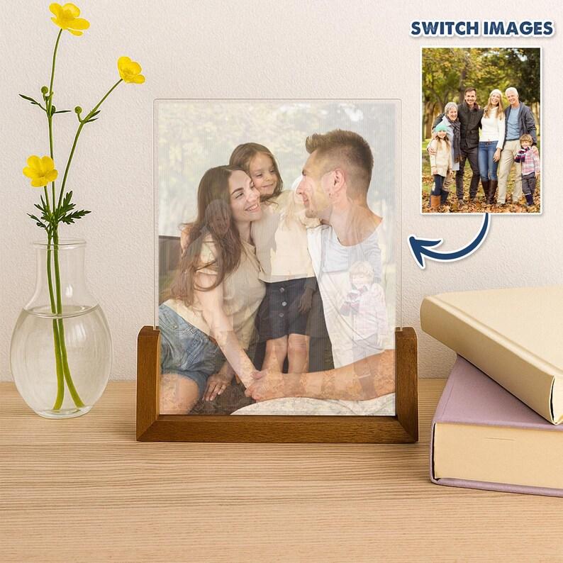 Custom Lenticular Cartoon Photo Card with Wooden Stand, Personalized Gift for Parents, Anniversary, K-DualView Custom 3D Pictures