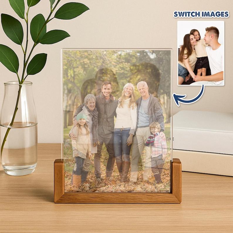Custom Lenticular Cartoon Photo Card with Wooden Stand, Personalized Gift for Parents, Anniversary, K-DualView Custom 3D Pictures
