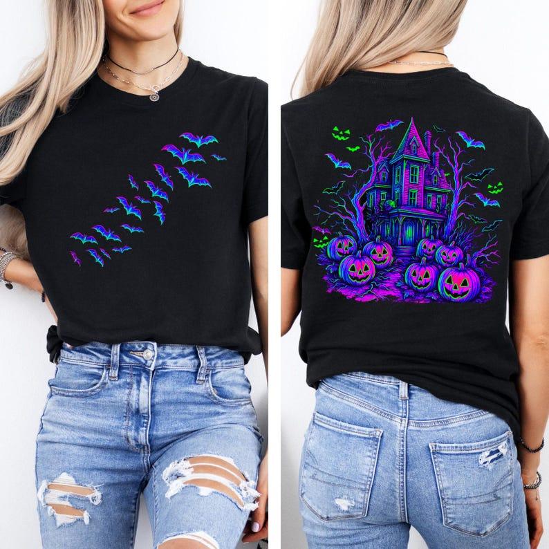 Halloween Bats Shirt, Halloween Haunted House Shirt, Retro Halloween Bats Shirt, Halloween Gift, Flying Bats Shirt, Halloween Costume Shirt