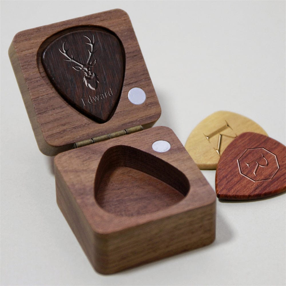 Custom Wooden Guitar Picks Box Personalized Guitar Pick Box Storage Wood Guitar Plectrum Organizer Music Gift for Guitarist Musician - Giftlab