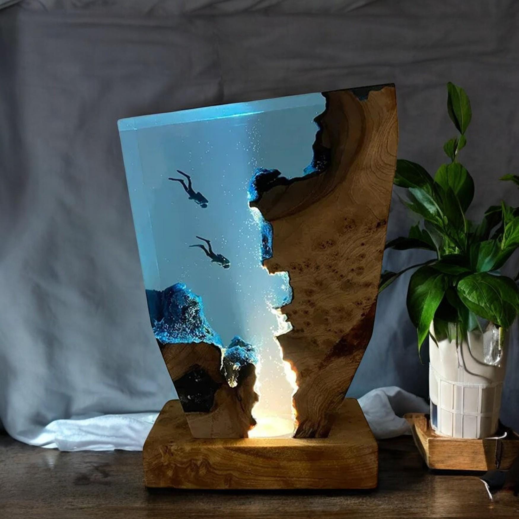 Art Resin Lamp Night Light Scuba Couple Diver Home Decor Gift Unique Christmas Gift Birthday Gift Ideas - Giftlab