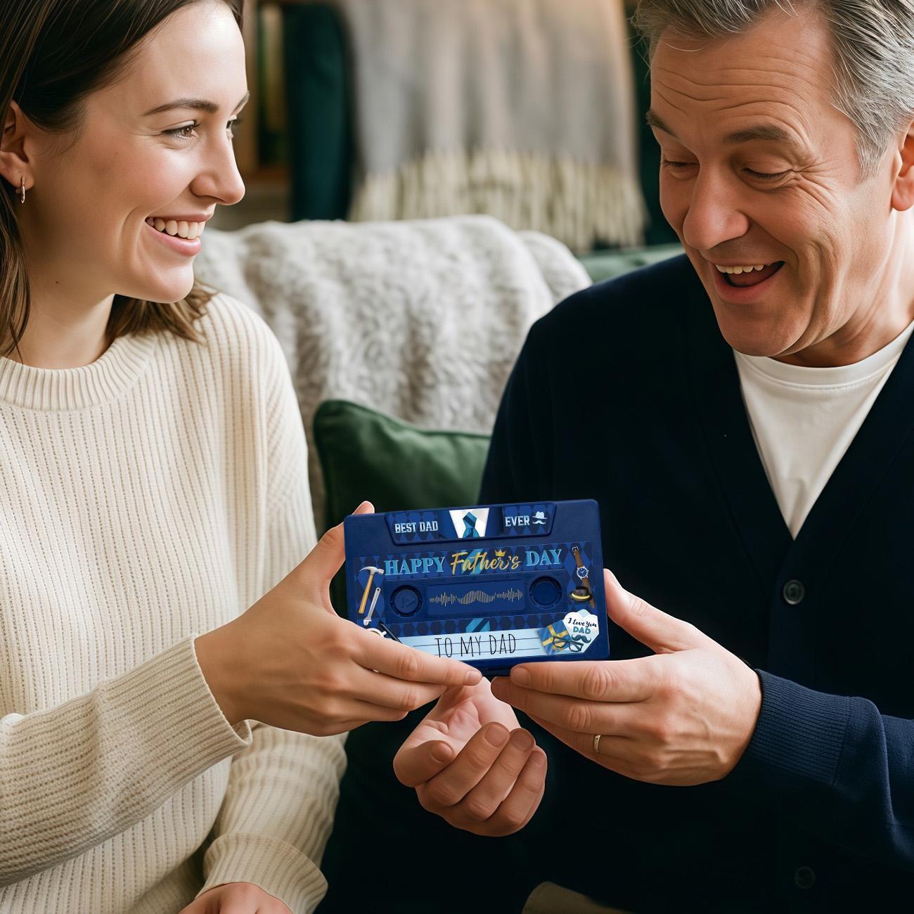 Father’s Day Voice Recording Cassette Card, 5-Minute Recordable Audio Greeting Card for Dad