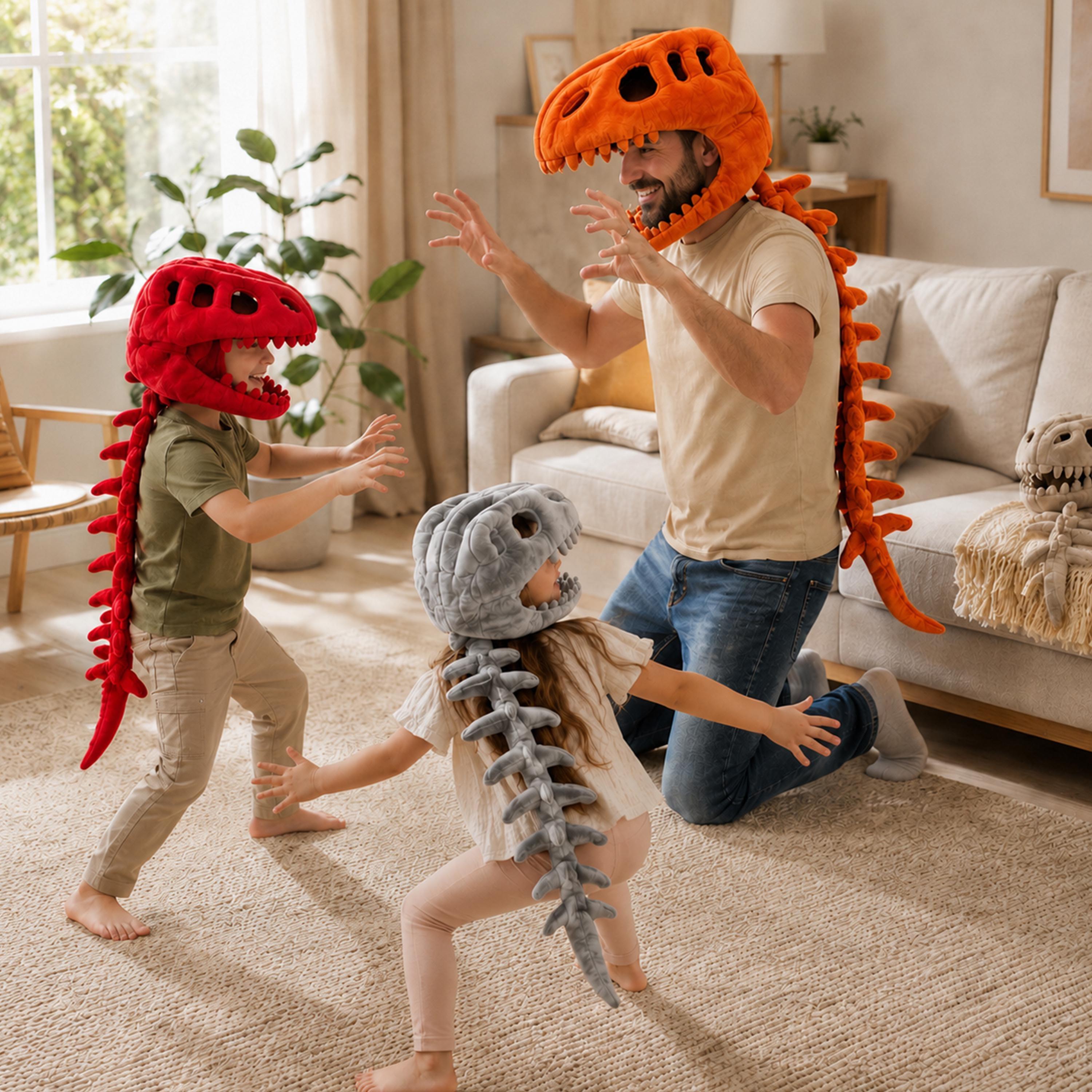 Plush Dinosaur Skeleton Hat with Tail Fun & Spooky Costume Headwear for Kids & Adults