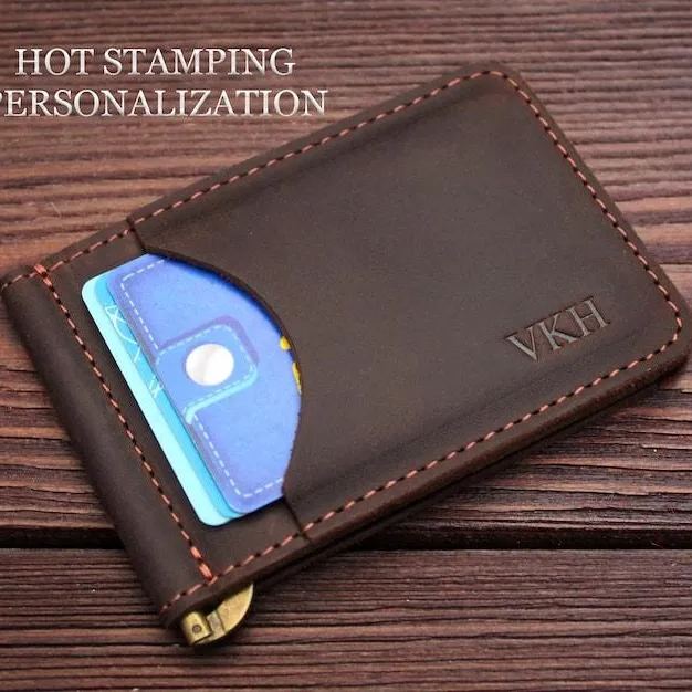 Leather money clip wallet Personalized, Groomsmen gift - myphotowallet
