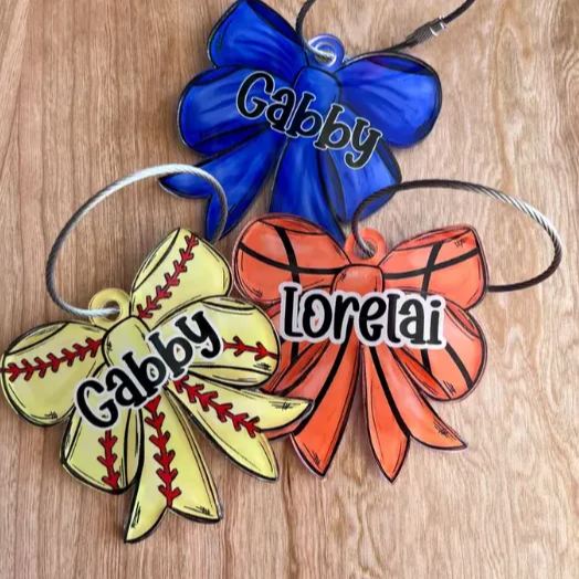 Custom Sports Bag Tag for Girls with Bow �C Personalized Name Tag