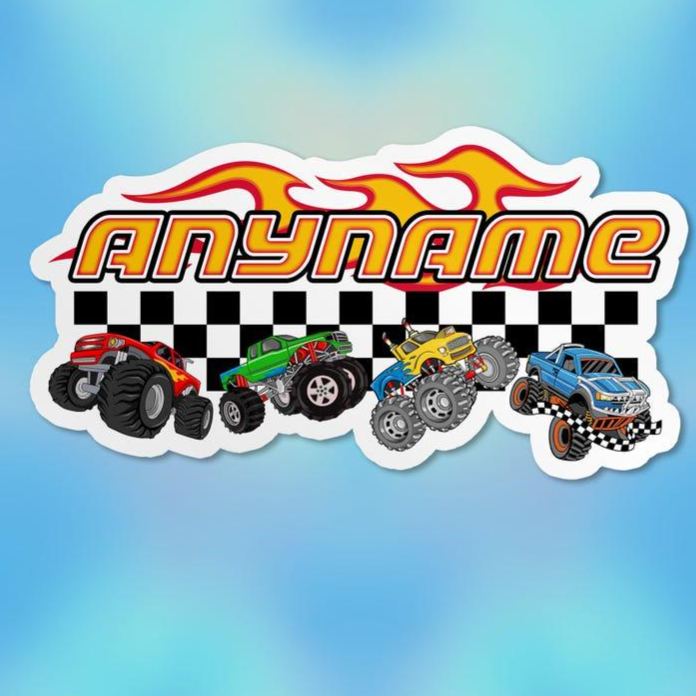 Custom Kids Monster Truck Name Sticker, Personalized Truck Boy Name Racing Waterproof Vinyl Sticker for Cars Bumper Decal