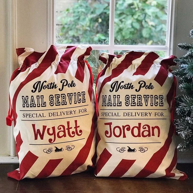 PERSONALIZED SANTA SACK Candy Cane Red Stripe Canvas Sack - MyFaceBoxer