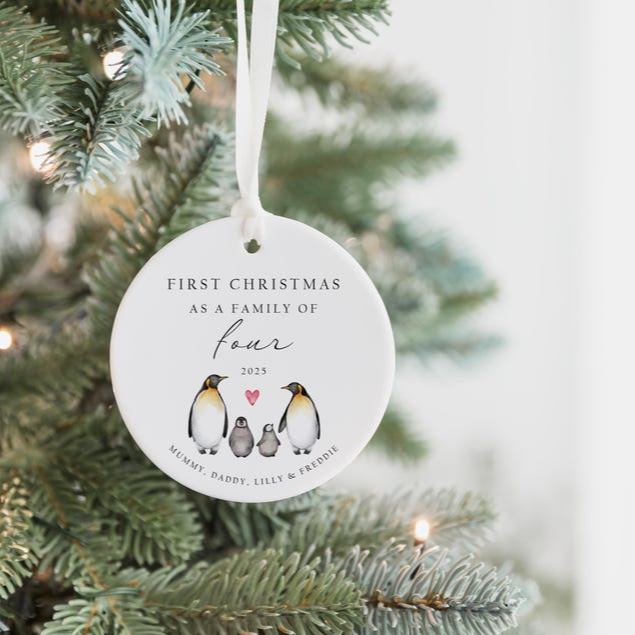 First Christmas as a Family of 3 Decoration | Keepsake Christmas Bauble Gift Ceramic Ornament | Baby's First Christmas Decoration