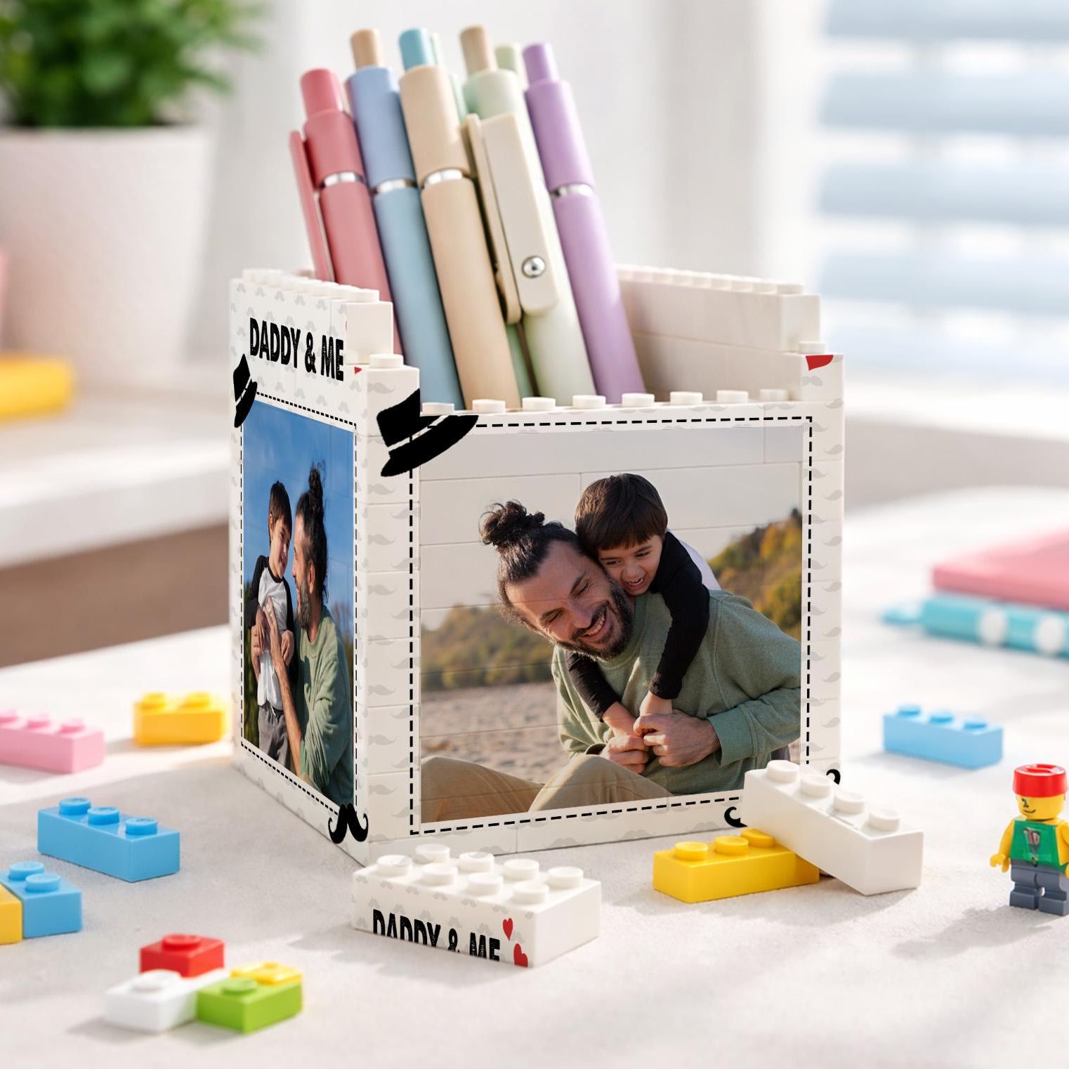 Personalized Mommy & Me Brick Photo block Pencil Pot, Photo Pen Holder, Brick-Inspired Organizer, Mothers Day Gift,Gift for Mom,Gift for Her
