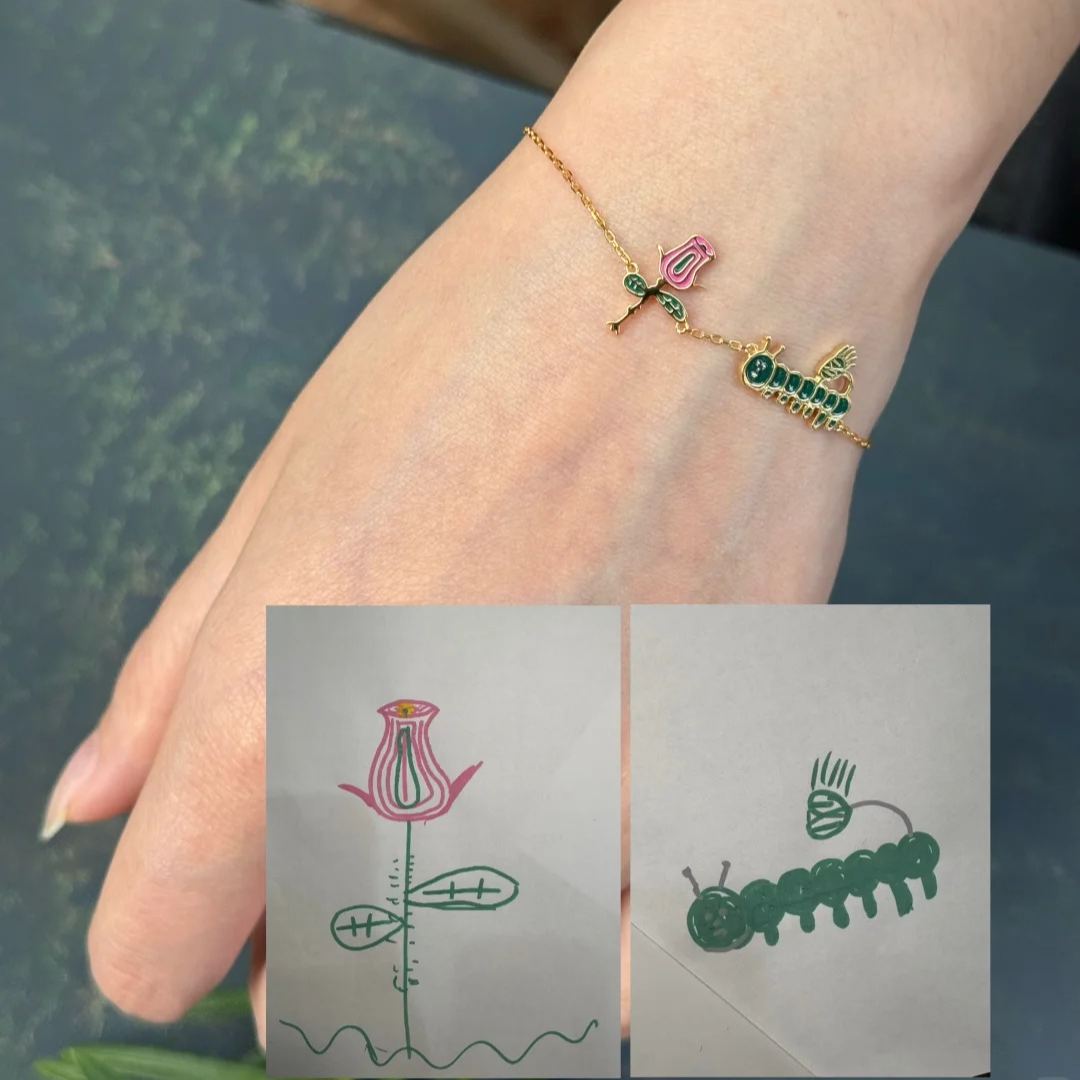 Custom Kids' Drawing Bracelet Children's Artwork Jewelry Handmade Memory Bracelet Gift for Mom Grandma Secret Garden Design